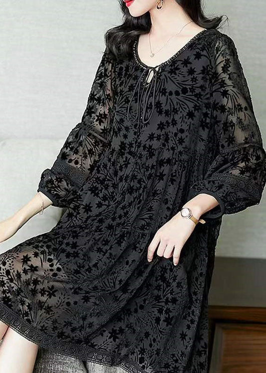 Lässige schwarze Velourskleider mit Rundhalsausschnitt für den Frühling