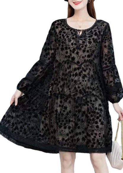 Lässige schwarze Velourskleider mit Rundhalsausschnitt für den Frühling