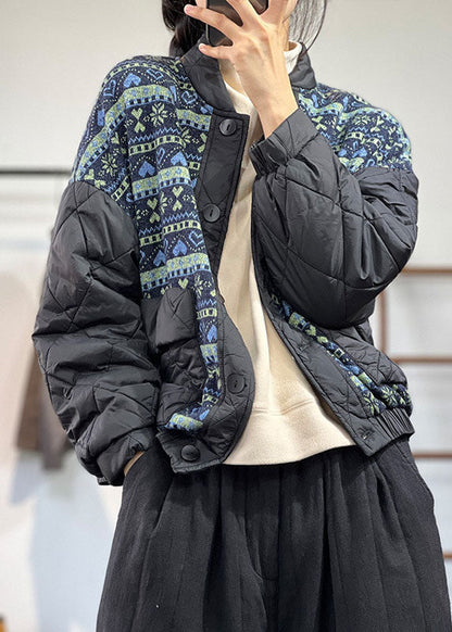 Lässiger schwarzer übergroßer Patchwork-Druck, feiner Baumwollmantel