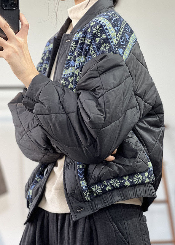 Lässiger schwarzer übergroßer Patchwork-Druck, feiner Baumwollmantel