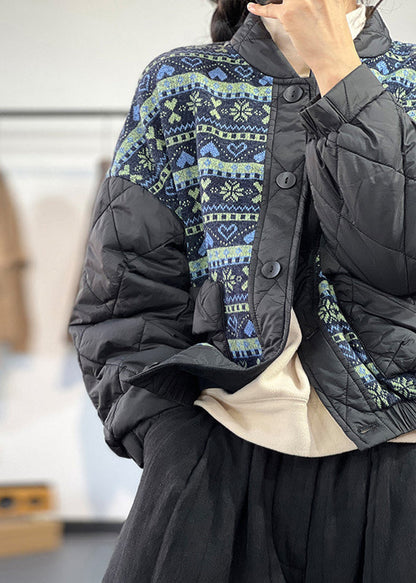 Lässiger schwarzer übergroßer Patchwork-Druck, feiner Baumwollmantel