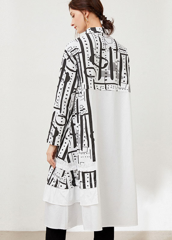 Casual Schwarz Peter Pan Kragen Print Baumwolle hemden Kleider Frühling