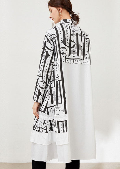 Casual Schwarz Peter Pan Kragen Print Baumwolle hemden Kleider Frühling