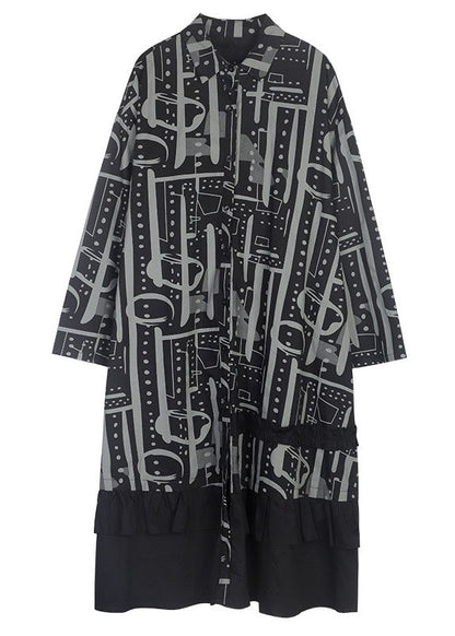 Casual Schwarz Peter Pan Kragen Print Baumwolle hemden Kleider Frühling