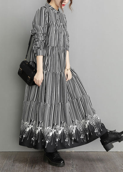 Lässiges schwarzes Peter-Pan-Kragen-gestreiftes Patchwork-Kleid