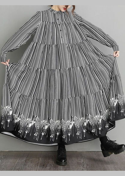 Lässiges schwarzes Peter-Pan-Kragen-gestreiftes Patchwork-Kleid