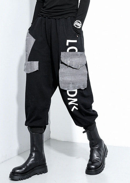 Lässige schwarze Taschen Baumwolle Haremshose Frühling