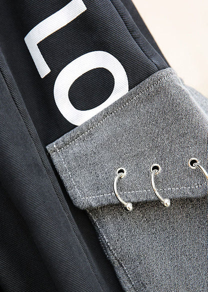 Lässige schwarze Taschen Baumwolle Haremshose Frühling