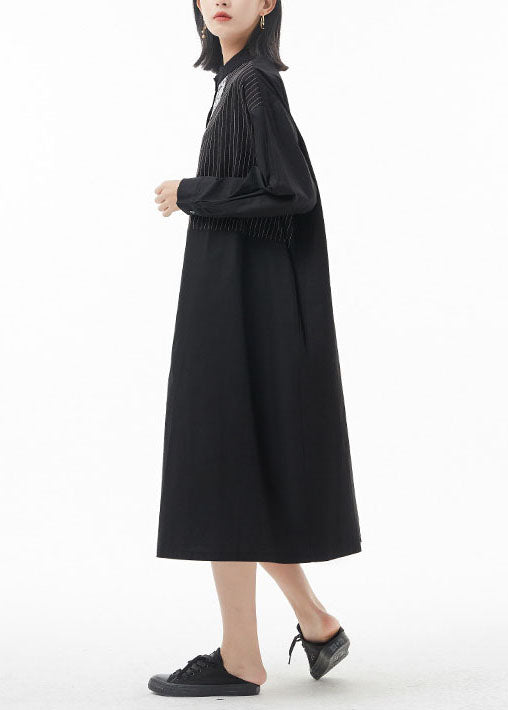 Casual Schwarz Stehkragen Spitze Patchwork hemd Kleid Frühling