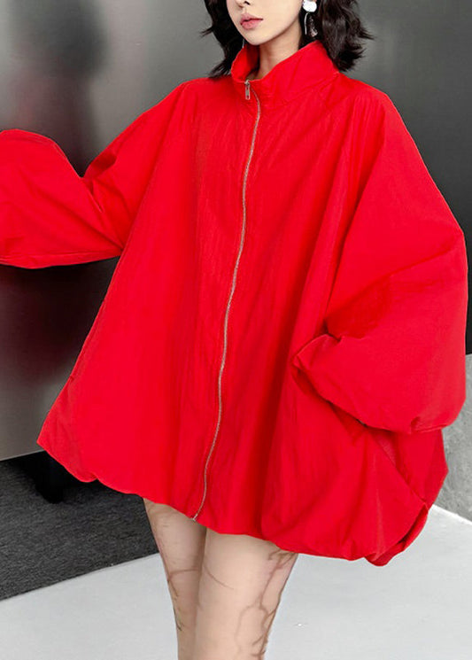 Casual Black Stand Collar Pockets Trench Coats Lantern Sleeve