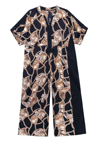 Casual Black Summer Patchwork Wide Leg Print Chiffon jumpsuit pants - SooLinen