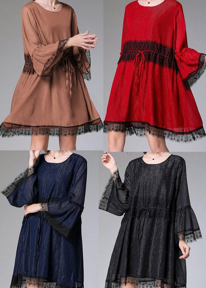 Casual Black Tie Waist Flare Sleeve Mini Summer Chiffon Dress - SooLinen