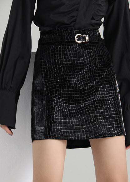 Casual Schwarz Zip Up faltig Faux Leder Röcke Frühling