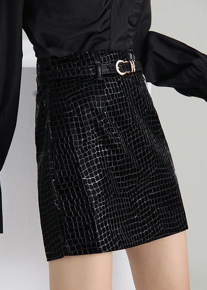 Casual Schwarz Zip Up faltig Faux Leder Röcke Frühling