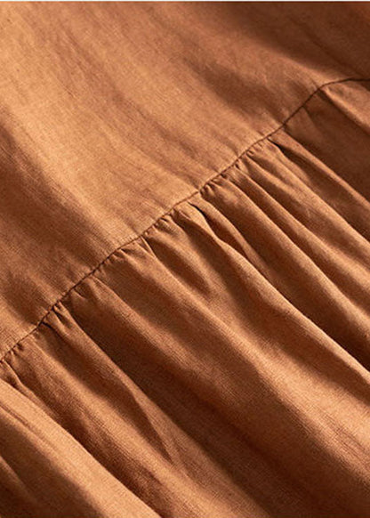 Lässige schwarze Krawatte Patchwork Leinenkleider Kurzarm