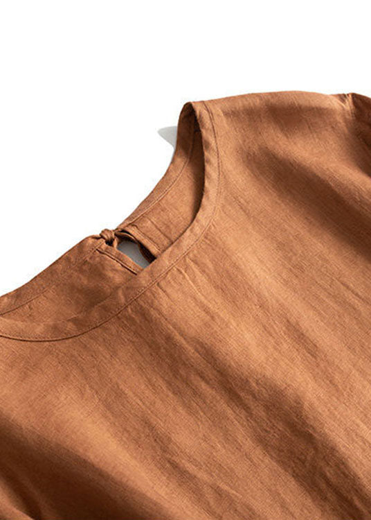 Lässige schwarze Krawatte Patchwork Leinenkleider Kurzarm