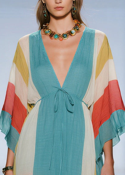 Casual Blue Asymmetrical Striped Cotton Dresses Summer