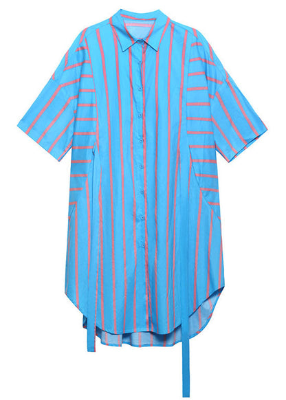 Lässiges blaues Maxikleid mit Knopfleiste und asymmetrischem Design für den Herbst, halbe Ärmel