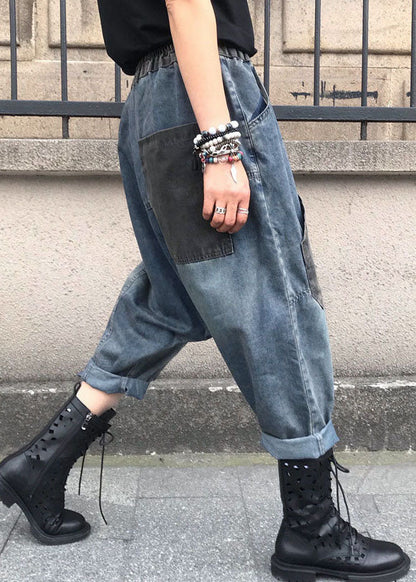 Lässige blaue bestickte Jeanshose mit elastischer Taille für den Sommer