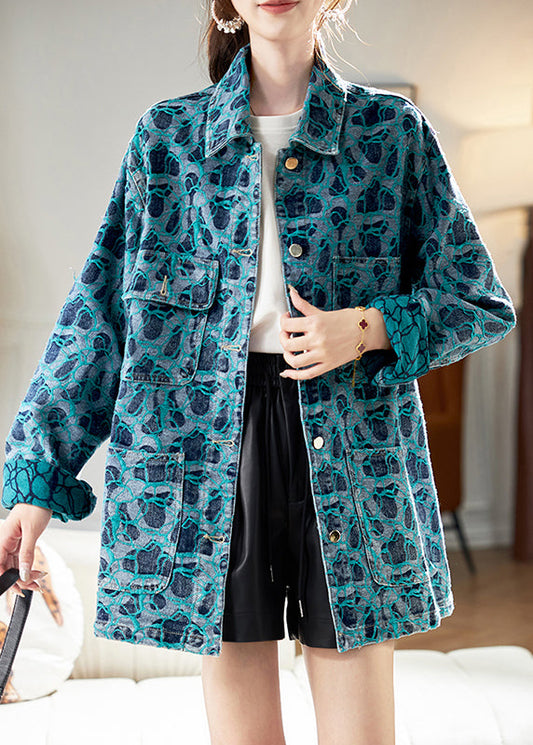 Casual Blue Peter Pan Collar Embroidered Button Shirt Fall