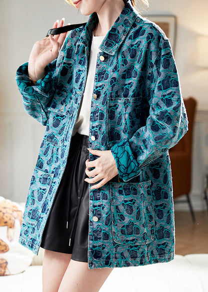 Casual Blue Peter Pan Collar Embroidered Button Shirt Fall