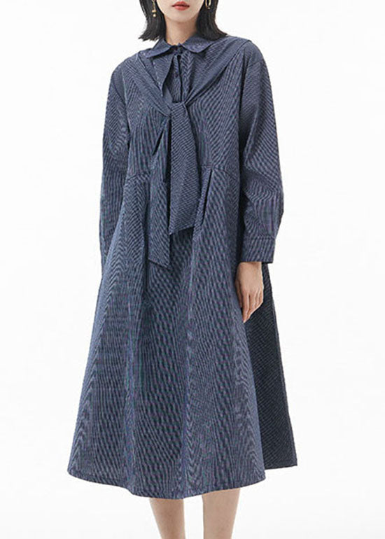 Casual Blau Peter Pan Kragen Gestreiften Patchwork hemd Kleider Frühling