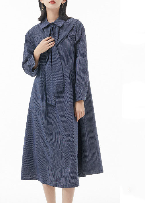 Casual Blau Peter Pan Kragen Gestreiften Patchwork hemd Kleider Frühling