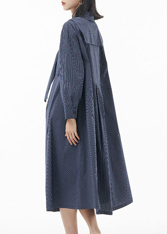 Casual Blau Peter Pan Kragen Gestreiften Patchwork hemd Kleider Frühling