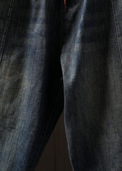 Casual Blue Pockets Elastic Waist Patchwork Denim Harem Pants Spring