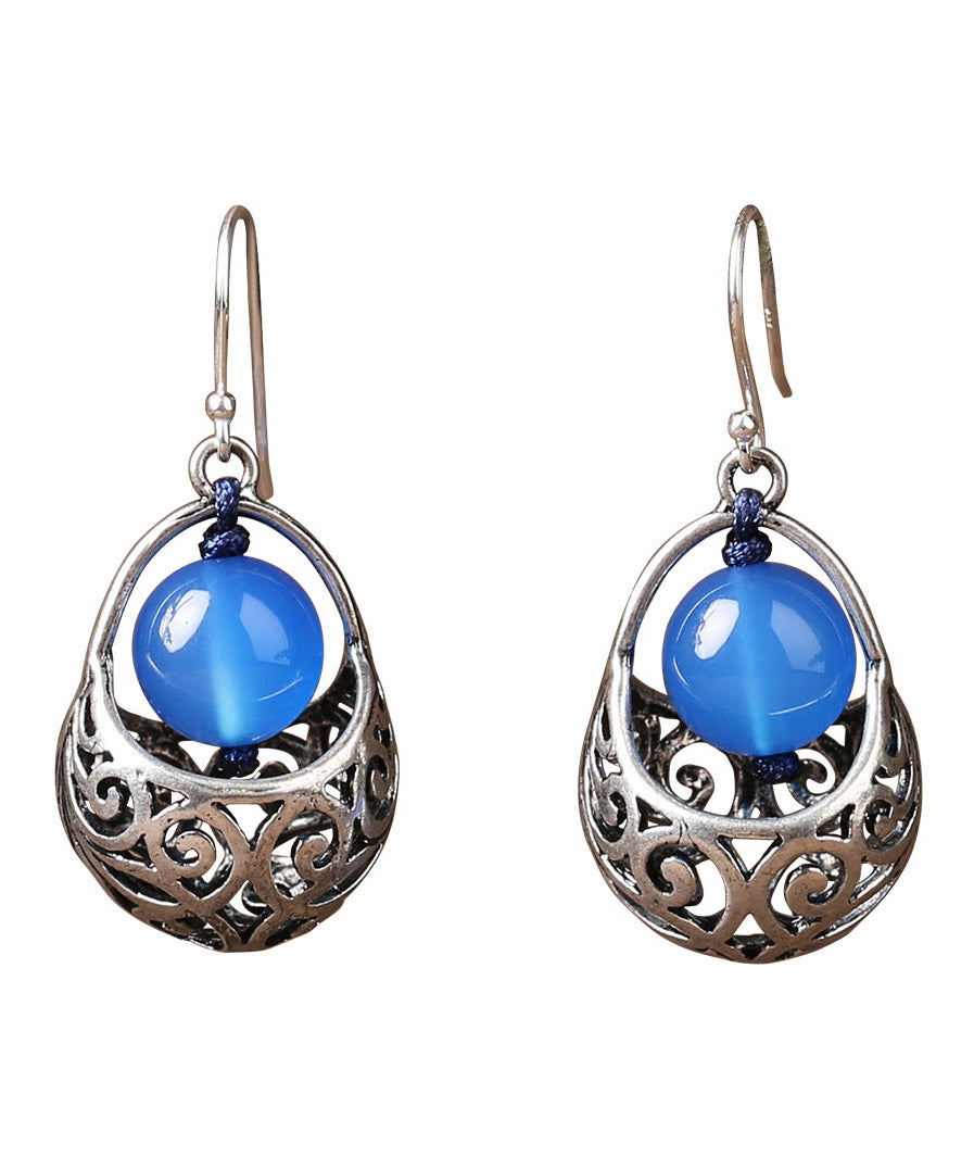 Lässige Creolen aus blauem Achat aus Sterlingsilber