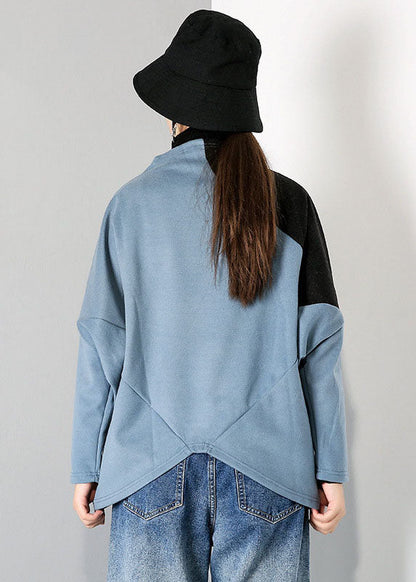 Lässige blaue Rollkragen-Patchwork-Tops Frühling