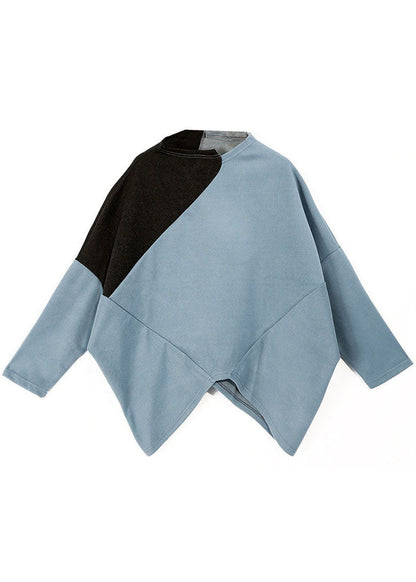 Lässige blaue Rollkragen-Patchwork-Tops Frühling