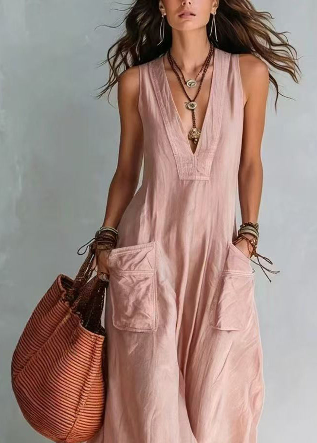 Casual Blue V Neck Pockets Jumpsuit Sleeveless