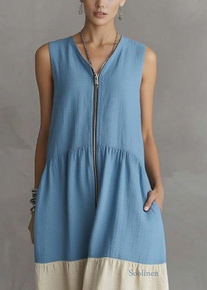 Casual Blue Vacation Maxi Dresses Zippered Patchwork Summer