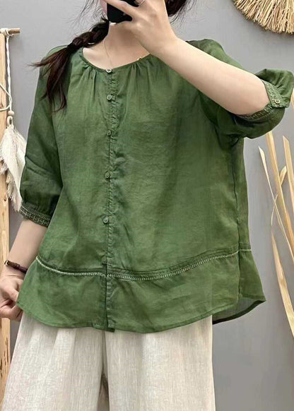 Casual Brick Red Embroidered Patchwork Cotton Blouse Tops Summer