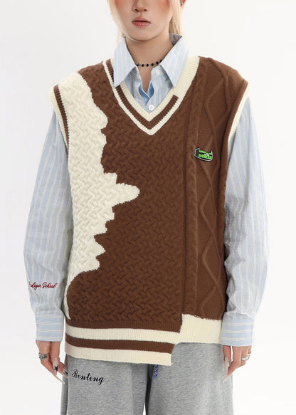 Suéter de punto cálido asimétrico marrón informal para invierno