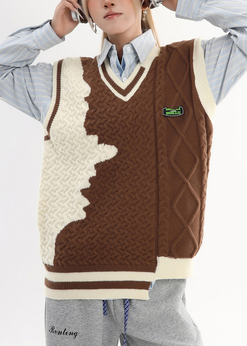 Suéter de punto cálido asimétrico marrón informal para invierno