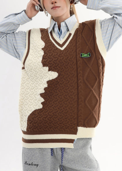 Suéter de punto cálido asimétrico marrón informal para invierno