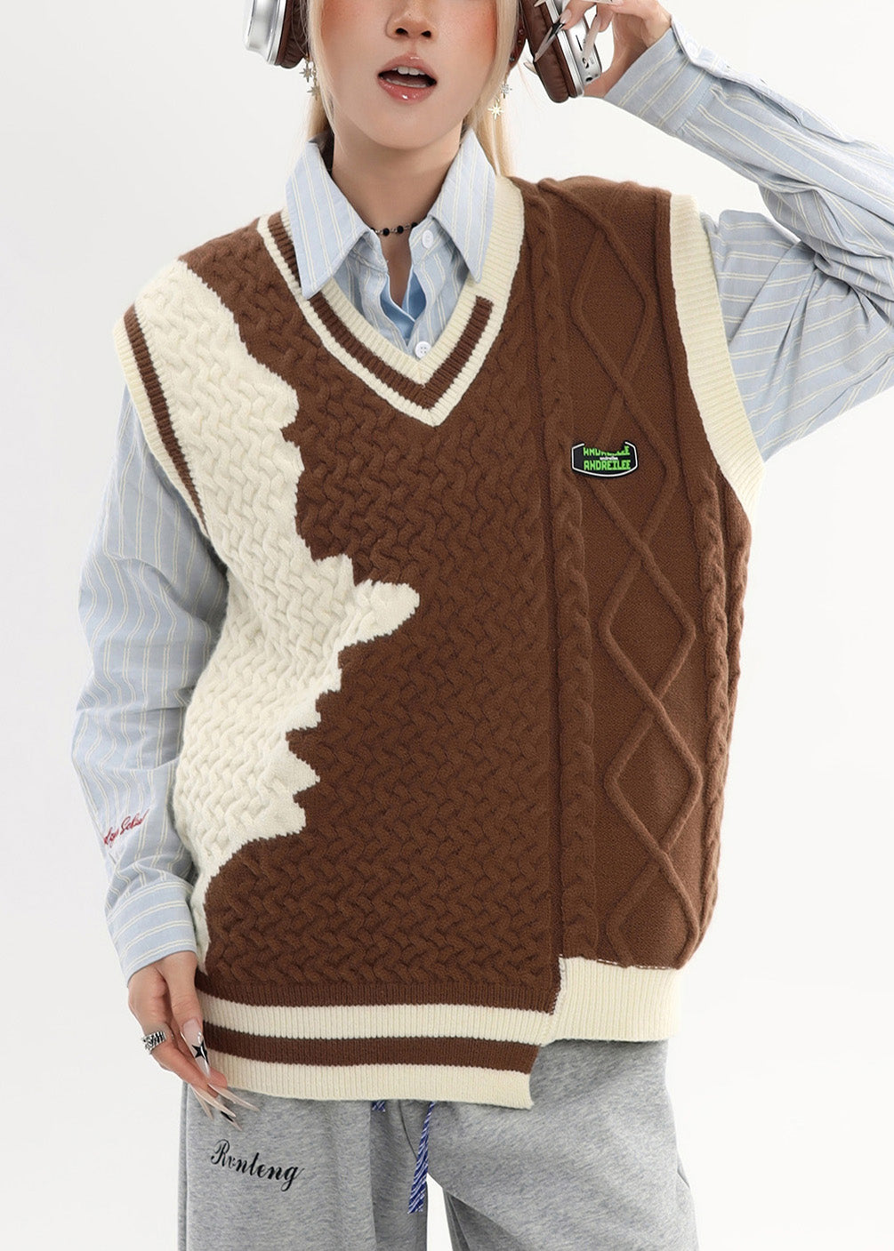 Suéter de punto cálido asimétrico marrón informal para invierno