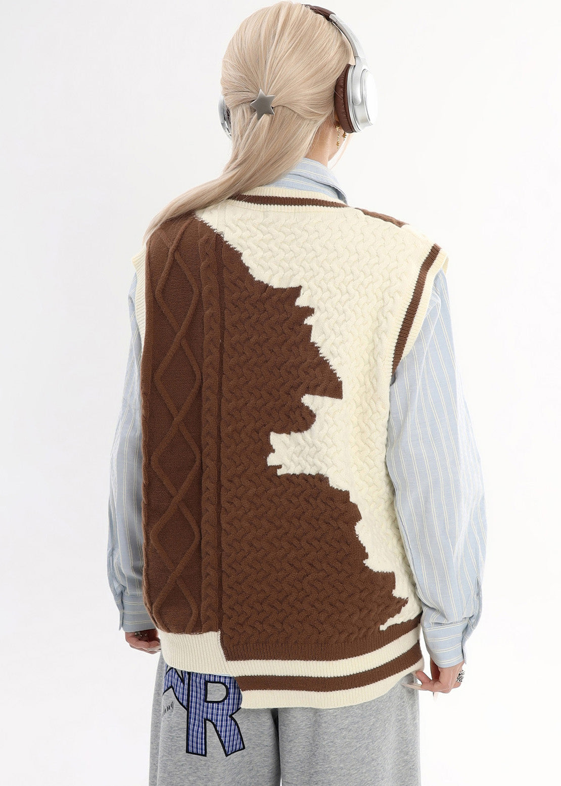 Suéter de punto cálido asimétrico marrón informal para invierno