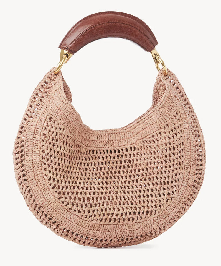 Bolso de mano informal de piel sintética con forma redonda y hueco en marrón