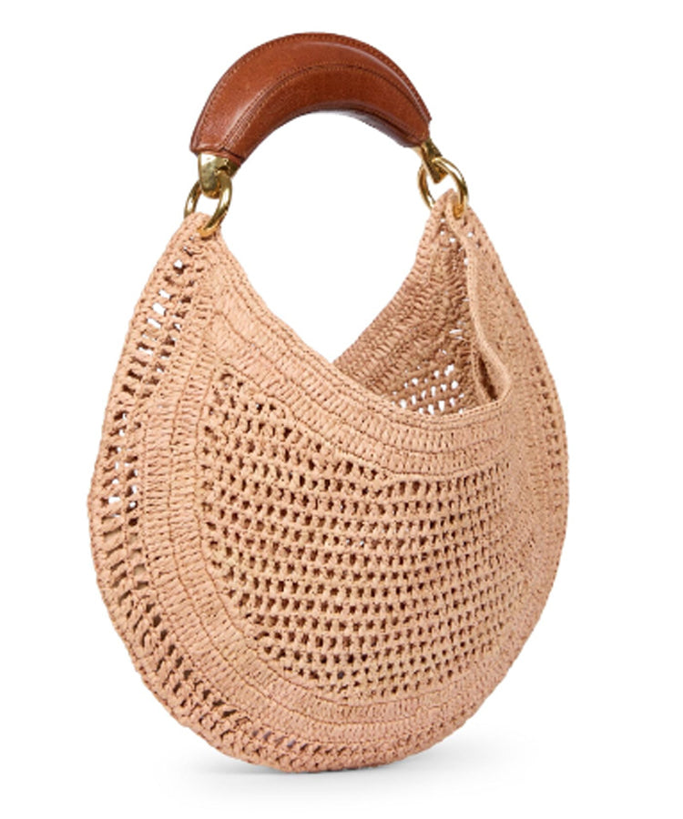 Bolso de mano informal de piel sintética con forma redonda y hueco en marrón