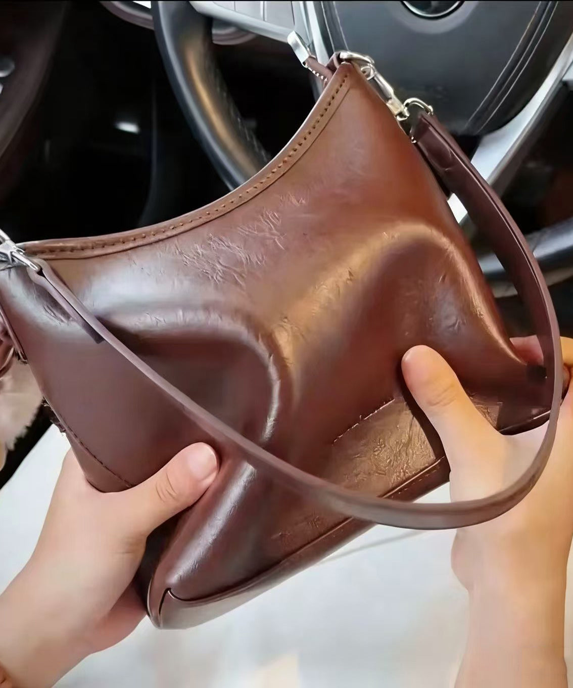 Casual Brown Letter Embossing Fuzzy Ball Decorated Faux Leather Micro Bag