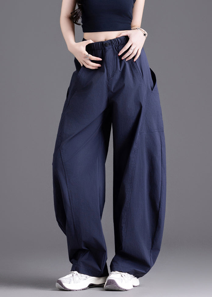 Casual Brown Pockets Elastic Waist Cotton Pants Spring