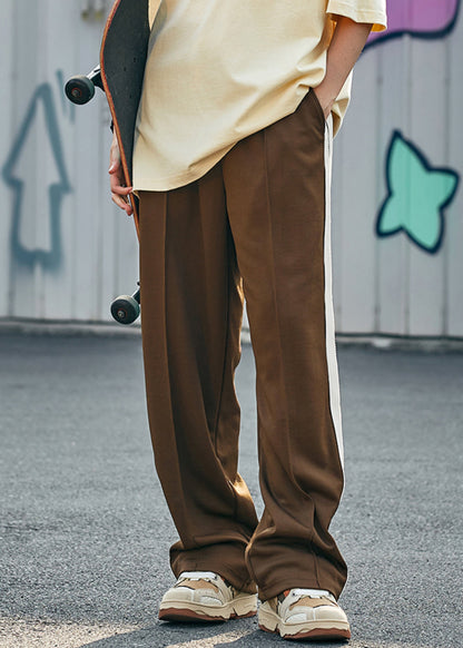 Casual Brown Pockets Striped Cotton Mens Pants Summer