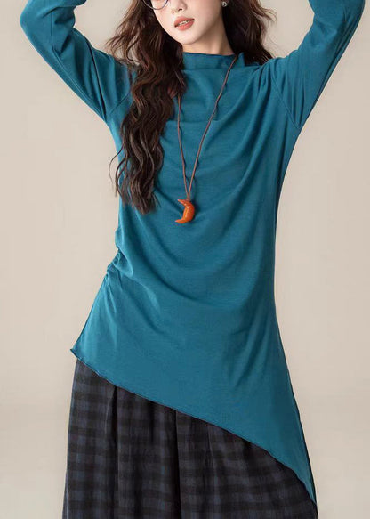 Casual Brown Stand Collar Asymmetrical Cotton Blouses Spring