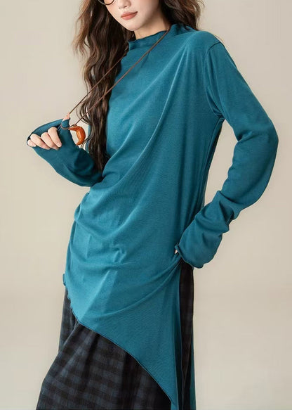 Casual Brown Stand Collar Asymmetrical Cotton Blouses Spring