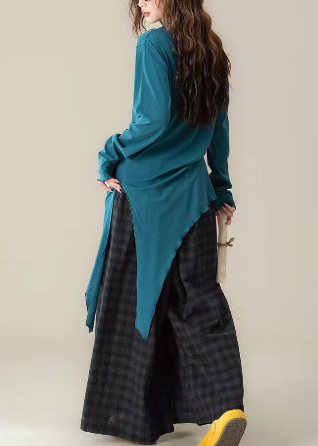 Casual Brown Stand Collar Asymmetrical Cotton Blouses Spring