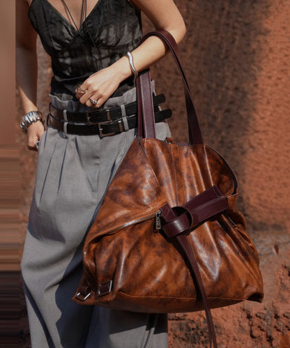 Casual Brown Tie Dye Large Capacity Faux Leather Satchel Handbag