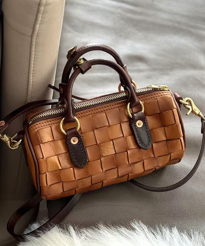 Casual Brown Weave Design Patchwork Leather Micro Bag